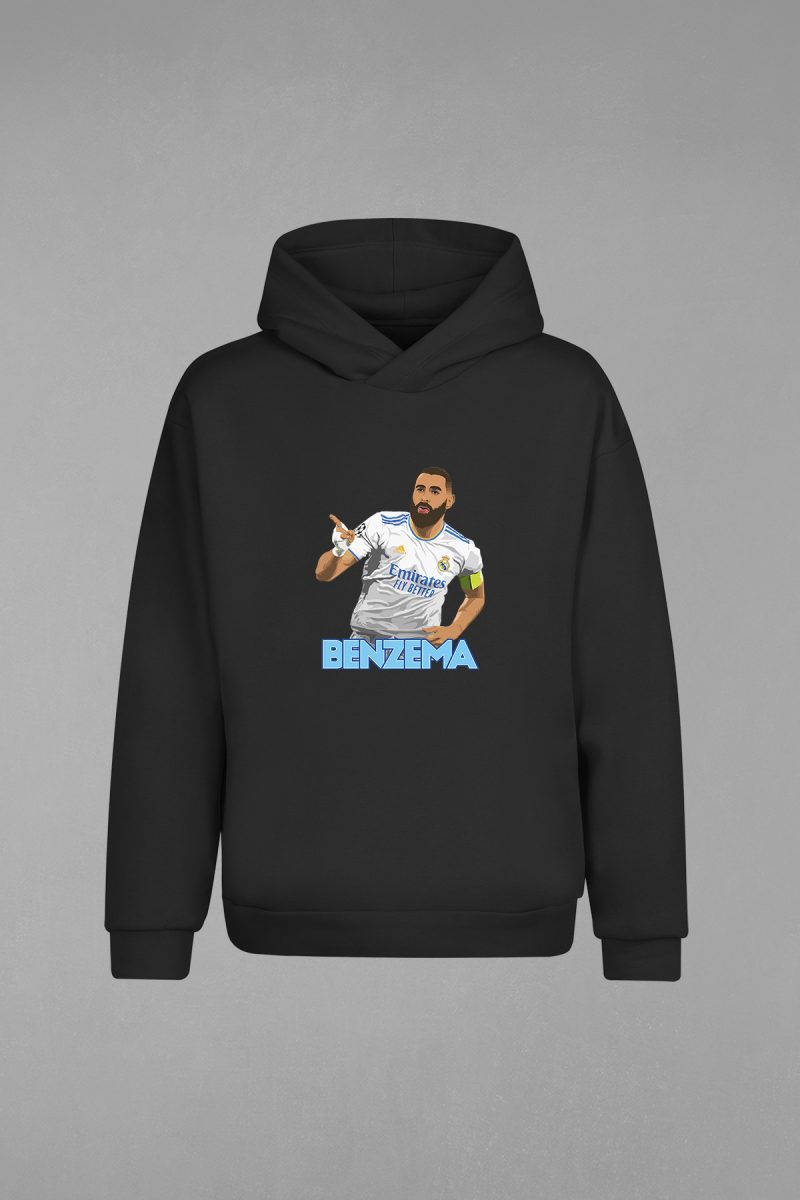HD-143-Siyah Benzema Kapşonlu Sweatshirt